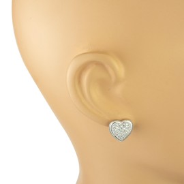 LaTisoro 925 Solid Sterling Silver Small Heart Cubic Zirconia Stud Earrings, 15mm CZ Tiny Love Nickel Free Jewelry