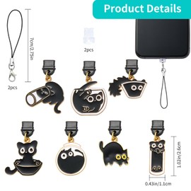 WEWAYSMILE 7Pcs Dust Plug Charm Type C with Alloy Enamel Black Cat Pendants USB C Dust Plug Cute Cell Phone Charms for Most Type C Phone,Laptop,Readers Device
