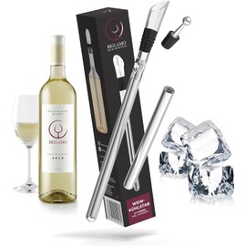 Nevera para vino, enfriador de vino de acero inoxidable, juego de 5 piezas, incluye 2 varillas con bolsa de terciopelo, vertedor de decantador y cierre, fácil de enfriar el vino