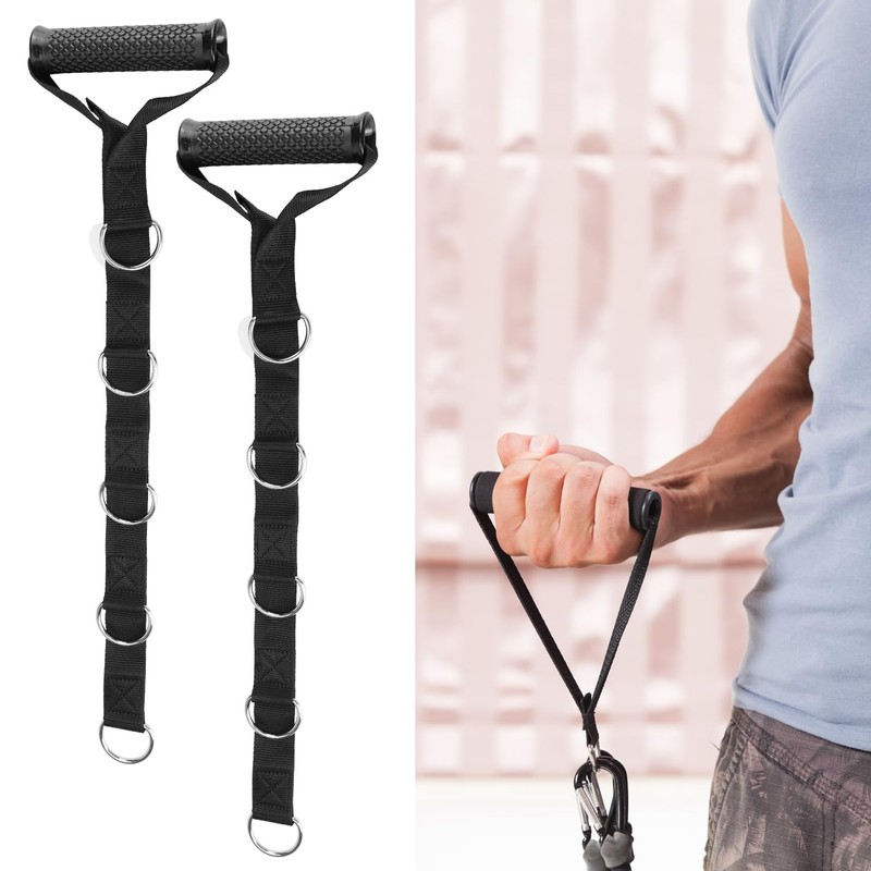 QWORK Fitness Metal Gym Handles with 5 Adjustable D-Ring Buckles