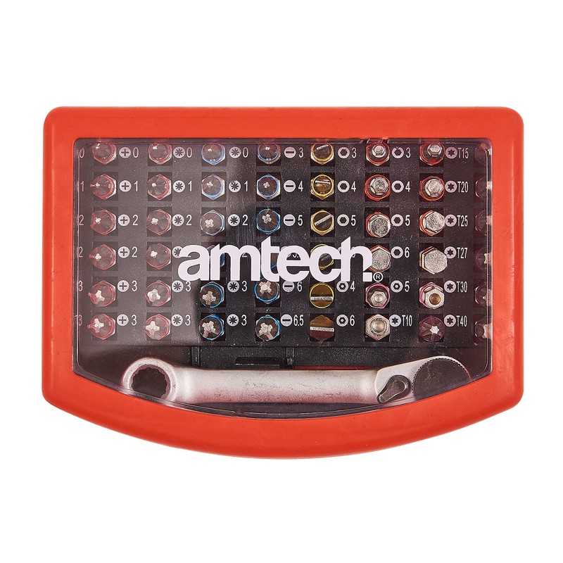 Amtech 49pc Colour-Coded Bit Set with Mini Ratchet Spanner, Pozi,