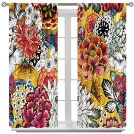 Yoakiet Boho Floral Curtains,Mid-Century Vintage Hand-Painted Multicolor Mandalas Print Rod Pocket Window Treatments Drapes for Bedroom Living Room Kitchen 42x45in