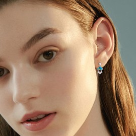 Clouds Earrings 925 Sterling Silver Blue Opal Lightning Hanging Earrings Clouds Raindrops Rain Jewellery Gift Women Girls Women Mother, Sterling Silver, No Gemstone