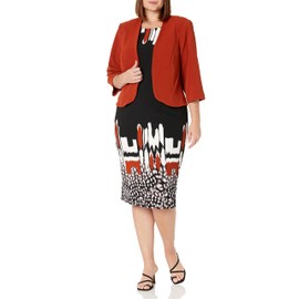 Maya Brooke Women's Plus Size Border Print Knee Length Sheath Dress and 3/4 Sleeve Jacket 2-Piece Set, Rust/Black, 22w