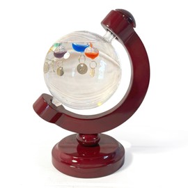 GALILEO THERMOMETER WITH CHERRY WOOD BASE | Thermometer | Temperature Gauge | with 5 Floating Temperature Globes | Weather Instrument | Indoor Thermometer