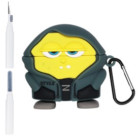 Cute 3st Cover for AirPods 3 Case with Cleaning Pen Kit - 3 in 1 3D Funny Cartoon Spongbo Shockproof Protective Case Accessories Set for Airpods 3st Generation Headphones Charging Case Yellow 2021