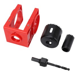 Lock Installation Kit, Carbon Steel Door Lock Hole Saw Kit 1 Inch and 2 1/8 Inch Hole Saws Door Lock Jig Tool for Wooden Doors with Guide Template (Red)