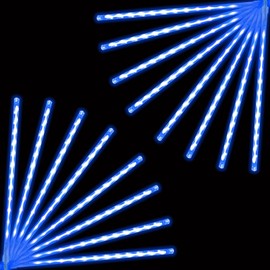 EXF 2-Pack Christmas Decorations Lights Outdoor, Meteor Shower Lights 16 Tubes 384 LEDs Indoor Outdoor Rain Drop String Lights for Xmas Tree Roof (Blue)