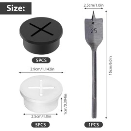 WUSANNA Cable Grommet Rubber 10-Piece Set 25 mm Round Cable Grommet, Desk Cable Management with 25 mm Drill, Cable Passage for Office Workplace (White, Black)