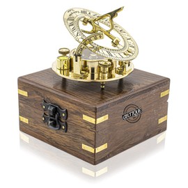 Antique Solid Brass Sundial Compass with Wooden Sailor Box Vintage Decor Steampunk Accessory – Unique Gift for Men