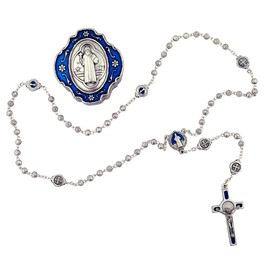 Mini Rosary Gift Set | Colored Enamel Accents | Christian Jewelry (Saint Benedict - Blue Enamel)