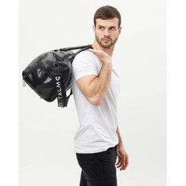 17.7 inch Gym Bag Men's Duffle leather Bag with Shoe Compartment for Sports Travel Gym Carry-on Luggage with Adjustable Shoulder Strap, Weekender Travel Overnight Bag for Men (Black)