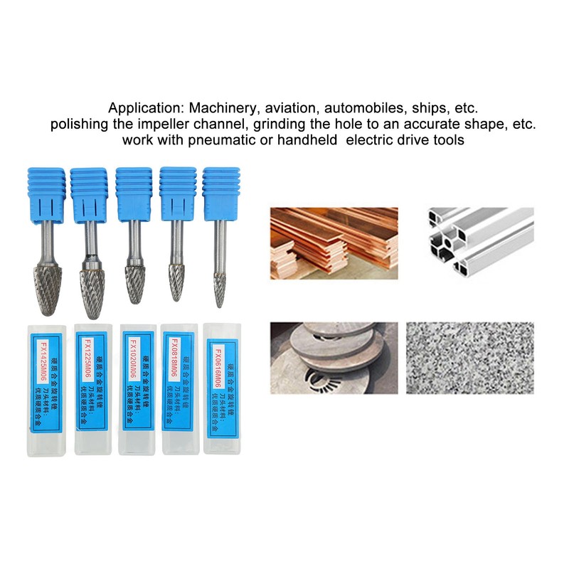 Double Cut Carbide Rotary File Bit Set 6mm Diameter Shank
