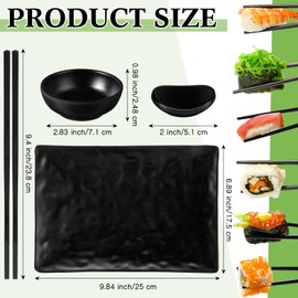 Didaey 16 Pcs Sushi Plate Set for Four, 4 Japanese Style Melamine Sushi Plates 4 Soy Sauce Bowls 4 Pair Chopsticks and 4 Chopstick Holders Sushi Dinner Dinnerware Set
