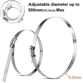 4 Pieces Large Size Metal Hose Clips 500mm / 19.7inch Stainless Steel Duct Clamps Hose Clamp Pipe Clamps Adjustable Ducting Clamps for Securing Hoses and Pipes Tube
