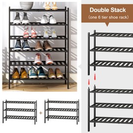 FILWH Bamboo Shoe Rack Stackable Shoe Shelf Storage Organizer for Unit Entryway Hallway and Closet Sturdy Freestanding Shoe Shelf(3 Tier Black)