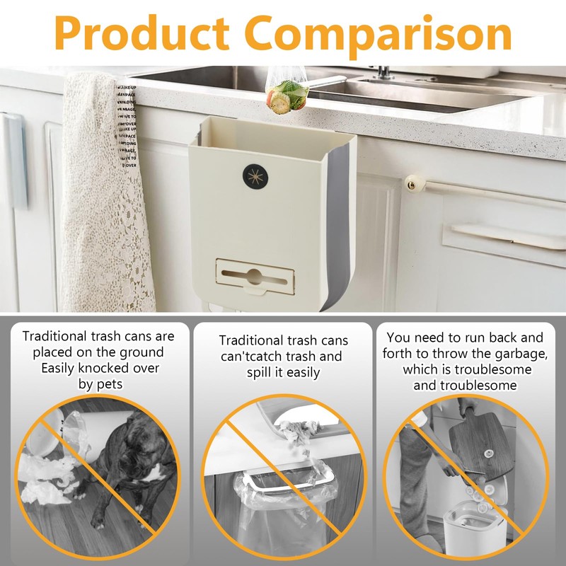 Jiayaus Collapsible Kitchen Trash Can Hanging Trash Can with 3