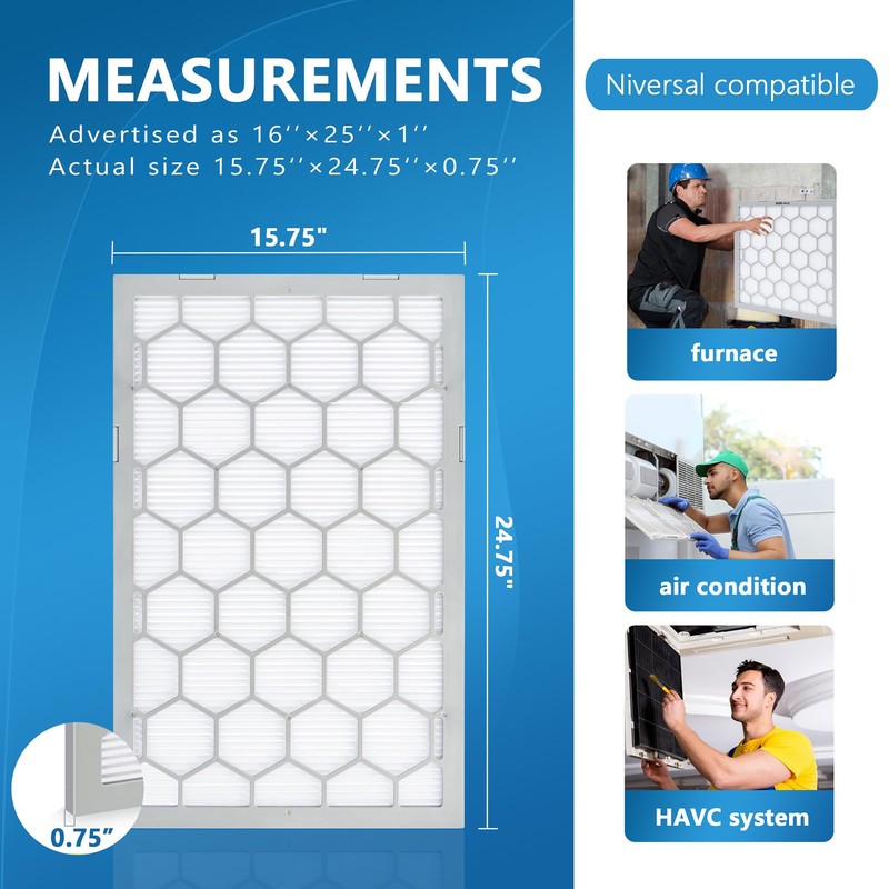 OlitAir 16x25x1 MERV 11 Air Filter,AC Furnace Air Filter,Reusable ABS
