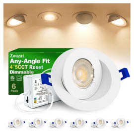 zouzai 6 Pack 4 inch 5CCT LED Gimbal Led Recessed Light with Junction Box, 360°+90° Adjustable Directional Eyeball Lighting, Dimmable, 2700K/3000K/3500K/4000K/5000K, 900LM, 10W=85W-ETL&Energy Star