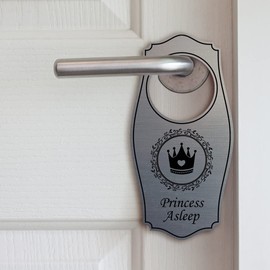 Signs ByLITA Princess Asleep Door Hanger - Brushed Gold, 4" x 8"