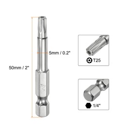 TA-VIGOR 2Pcs T25 Torx Head Screwdriver Bits 1/4 Inch Hex Shank, 50mm Long Magnetic Tamper Proof Star S2 Steel Security Torx Bits with Hole for Impact Driver Drill Bits Hand Tools