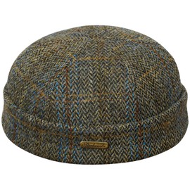 Sterkowski Docker Hat Harris Tweed Beanie Cap for Men and Women Warm Beanie Hat, Brown/blue checked