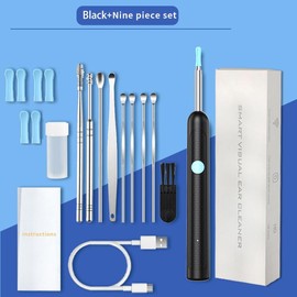 Ear Wax Removal, Ear Wax Removal Tool with 1296P HD Camera and 6 LED Lights, Ear Cleaner with 10 Ear Pick, Upgrade Ear Wax Removal Tool for iOS and Android (Black) - Color: black