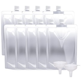 Keon Plastic Flasks - Leak-Proof, Reusable, Flexible Juice Drink Bags, BPA-Free for Travel, Outdoor Sports, Concerts, Events (15OZ - 10PCS + 2 Funnels)