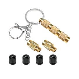 DXNQ 4 in 1 Tire Deflator Tool Kit, Sturdy Brass Tire Pressure Deflator with Valve Caps Keychain, Portable Tyre Deflation Valve Tools for Cars SUVs Truck Motorcycle, Car Tire Accessories