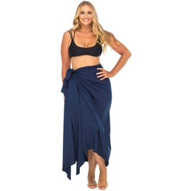Back From Bali Traje de baño de pareo para mujer, talla grande, falda cruzada de bikini con clip de coco, Navy, Talla única