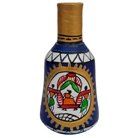 Purpledip Terracotta Madhubani Design Flower Vase: Artisan Painted Decorative Earthen Clay Pot (12707B)