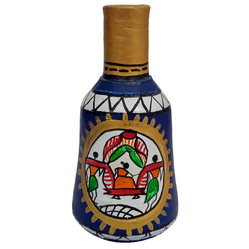 Purpledip Terracotta Madhubani Design Flower Vase: Artisan Painted Decorative Earthen