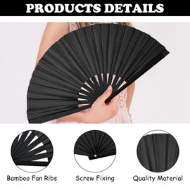 4Pcs Clacking Fans Hand Fan Bamboo Ribs Foldable for Line Dancing, Chinese Style Rave Folding Retro Style Crafts Charming Large Black for Party Performance Dance Women