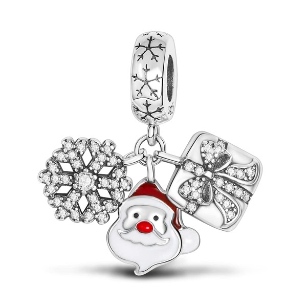 Parmuz 925 Sterling Silver Christams Charm for Bracelet Snowflake Dangle