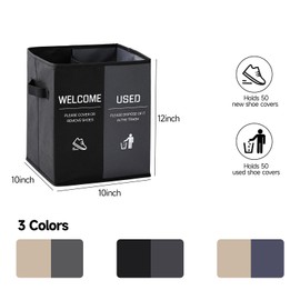 Vortissza Foldable Shoe Cover Dispenser Storage Box Storage Bin Holder with Used Shoe Covers and Welcome Please or Remove Sign for Open House Supplies (Black, Gray)