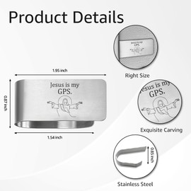 PUVOXHO Jesus is My GPS Engraved Stainless Steel Car Visor Clip, Travels Visor Car Accessories, Driving Safety Prayer Religious Gifts for Dad Husband Grandpa, Funny Christian Gifts for Family Friend