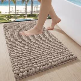 LUMI Chenille Bath Mat 40 x 60 cm, Non-Slip Absorbent Soft, Beige