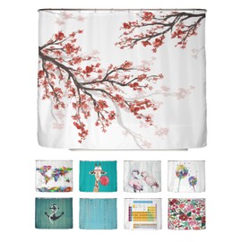 arteneur® Cherry Blossom , Anti-Mould Shower Curtain 240 x 200, Recycled with Oeko-Tex Standard 100, Weighted Hem, Opaque, Waterproof, Washable, 16 Rings