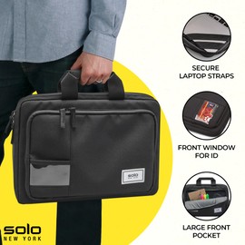 Solo New York Briefcase - Laptop Carrying Bag for Women & Men, Brief for Travel & Work, Secure Fit Straps, Sturdy Carry Handle, Fits 13.3" Computer - Black