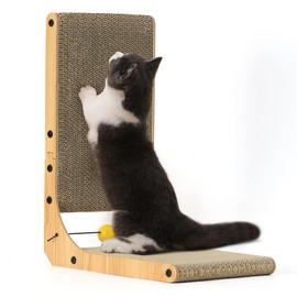 FUKUMARU Cat Scratcher, 18.9 Inch L Shape Cat Scratch Pad, Vertical Cat Scratcher Wall Mounted, Cat Scratching Cardboard with Ball Toy for Indoor Cats