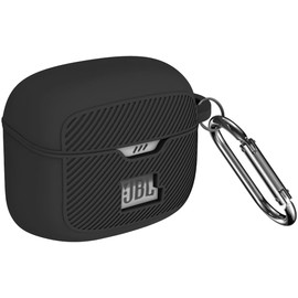 Geiomoo Silicone Case for JBL Tune Buds, Protective Cover with Carabiner (Black)