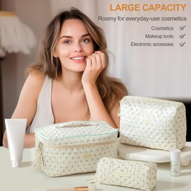 TOPALL Cosmetic Bag Travel Women's Beauty Case Made of Cotton, Large Make Up Bag, Portable Makeup Bag, Toiletry Bag Organiser with Capacity with Floral Pattern for Travel Accessories, Travel