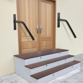 Munzong Hand Rails for Outdoor Steps, 16 Inch Black Stair Railing Indoor 1-3 Steps Grab Bars for Elderly Rail Hand for Wall Staircase Garage Porch Entry Interior Exterior