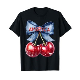 Cute Patriotic Summer Design Cherries with Star Bow America T-Shirt