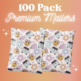 Graceful Mailers Poly Mailers 14.5x19 100 Pack, Waterproof & Tear Resistant Mailing Envelopes for Small Business Supplies, Cute Shipping Bags for Clothes & Small Business, Groovy Doodles