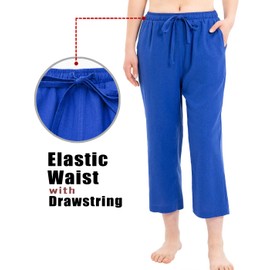 Bonnorth Pantalones cortos de algodón y lino con cordón y cintura elástica para mujer, holgados, pierna ancha y bolsillos, Azul Real, S