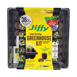 Jiffy 36mm Seed Starting Greenhouse Kit with 36 Plant-based Expanding Peat Pellets + Bonus SUPERthrive & Plant Labels
