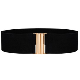 e-mode life Women's Belt, Elastic Belt, Thick, Wide Belt, Suit, Skirt, Belt without Holes, black/gold