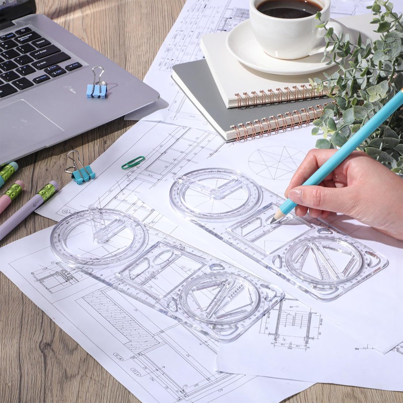 Zonon 2 Pack 6 Inch Protractor, Multifunctional Drawing Ruler Rotatable