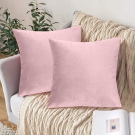 NAFAY LIVING Velvet Cushion Covers- 45cm x 45cm Square Throw Cushion Covers Pack of 2- Luxury Style Cushion Case with Invisible Zipper Closure 18x18 inch (Pink)